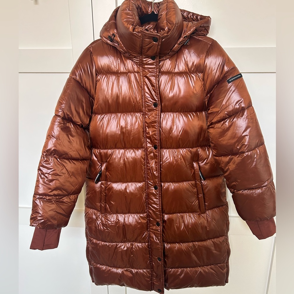 BCBGMaxAzria Shiny Brown Puffer Coat